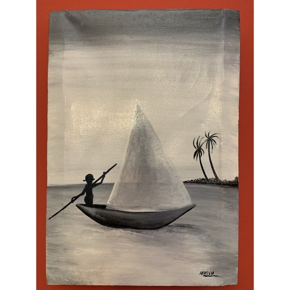 SIGNED Painting Original African Arte Makonde Art Oil On Canvas Mozambique MWilu